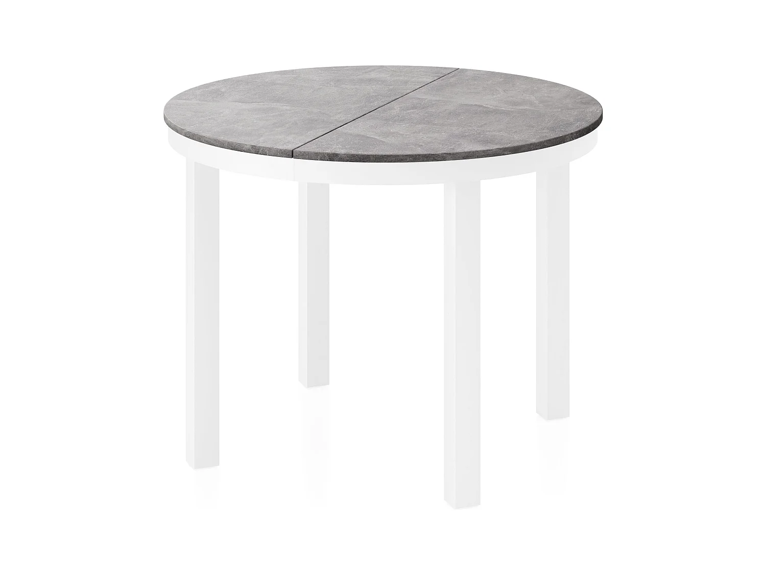 Table à Manger Ronde Extensible avec Pieds Métalliques Blancs – Table Industrielle – Table Gain de Place pour Salon ou Cuisine – 100 cm à 180 cm – Gris Béton