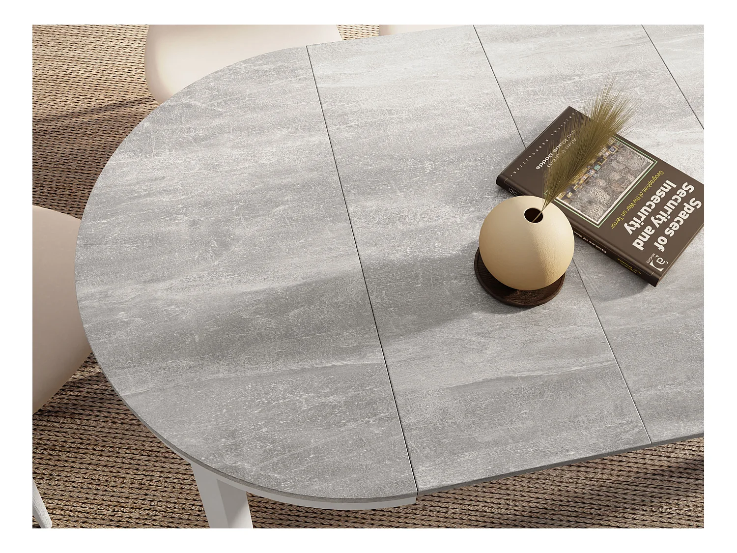Table à Manger Ronde Extensible avec Pieds Métalliques Blancs – Table Industrielle – Table Gain de Place pour Salon ou Cuisine – 100 cm à 180 cm – Gris Béton