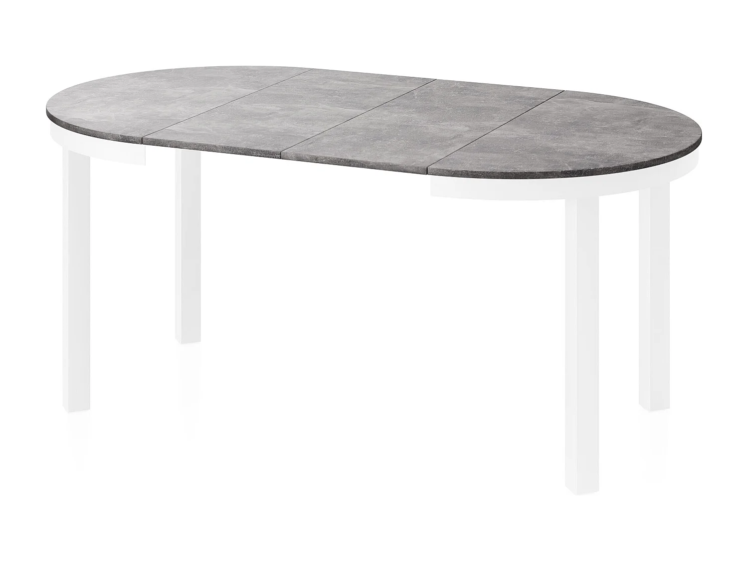 Runder Ausziehbarer Esstisch mit Weißem Metallgestell – Platzsparender Tisch im Loft-Stil für Wohnzimmer – Grauer Beton mit Weißen Metallbeinen – 100 bis 180 cm