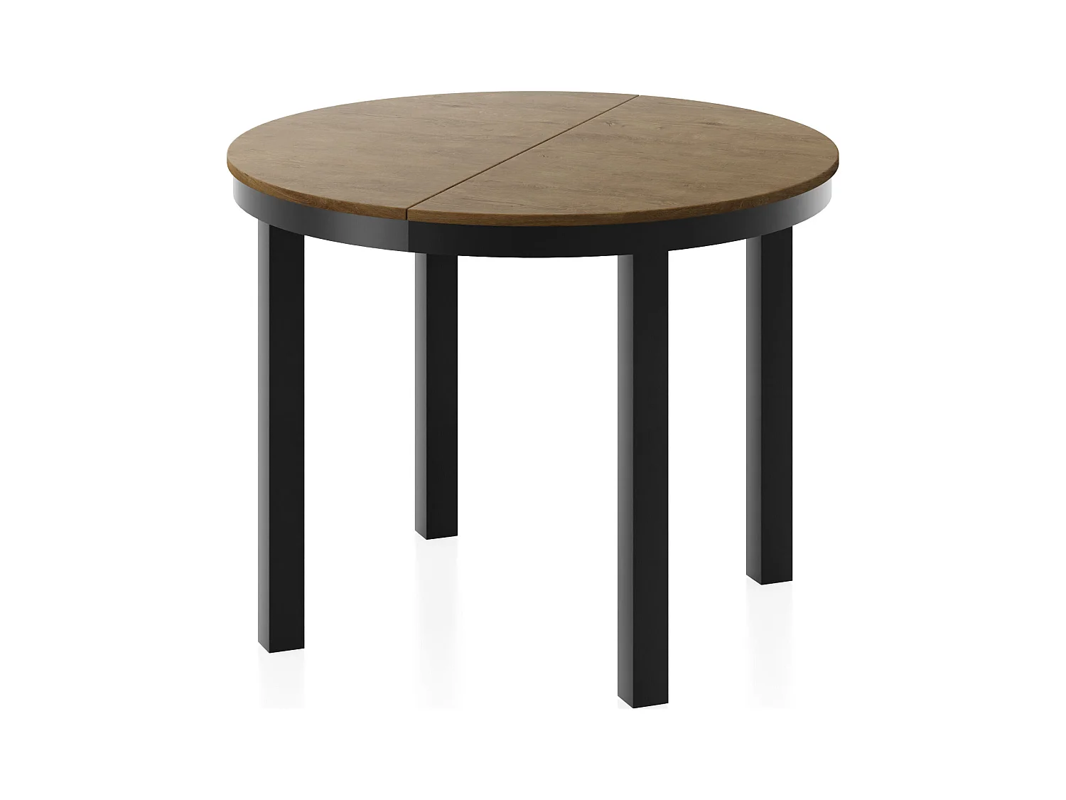 Table à Manger Ronde Extensible avec Pieds Métalliques Noirs – Table Industrielle – Table Gain de Place pour Salon ou Cuisine – 100 cm à 180 cm – Chêne Lefkas