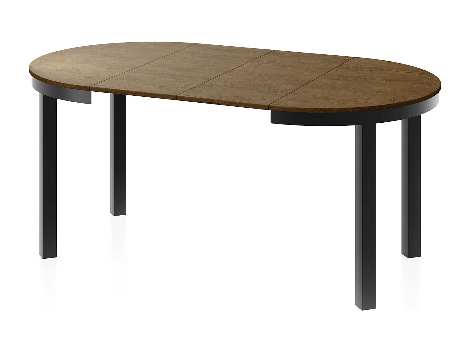 Runder Ausziehbarer Esstisch mit Schwarzem Metallgestell – Platzsparender Tisch im Loft-Stil – Lefkas Eiche mit Schwarzen Metallbeinen – 100 bis 180 cm