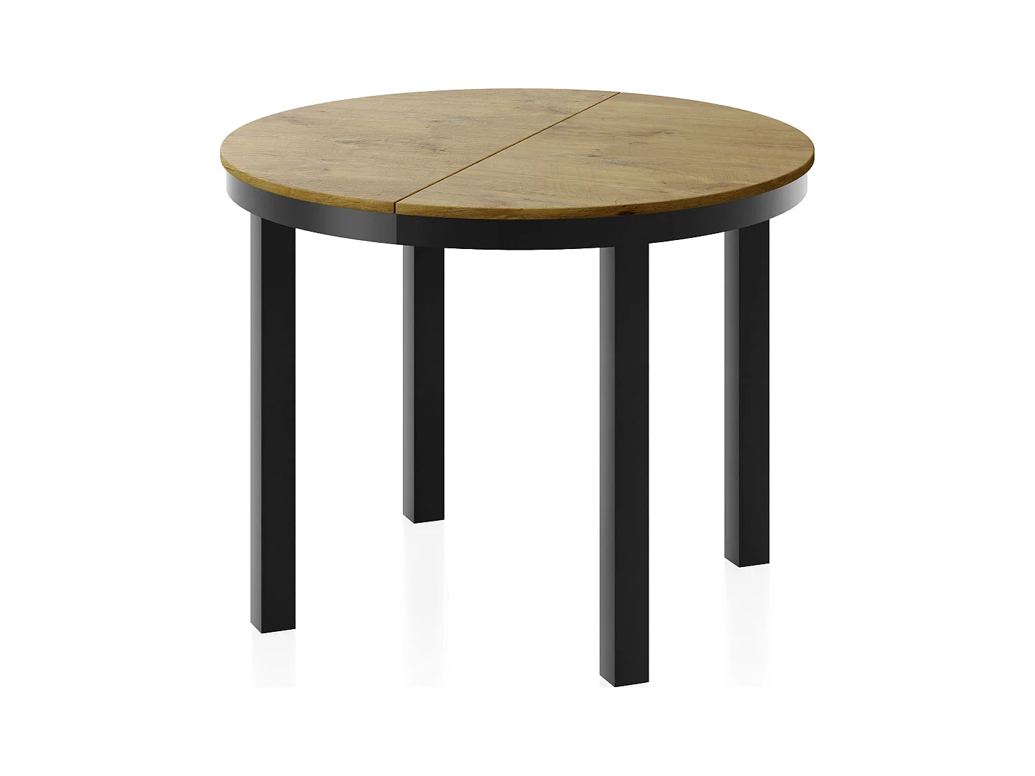 Table à Manger Ronde Extensible avec Pieds Métalliques Noirs – Table Industrielle – Table Gain de Place pour Salon ou Cuisine – 100 cm à 180 cm – Chêne Lancelot
