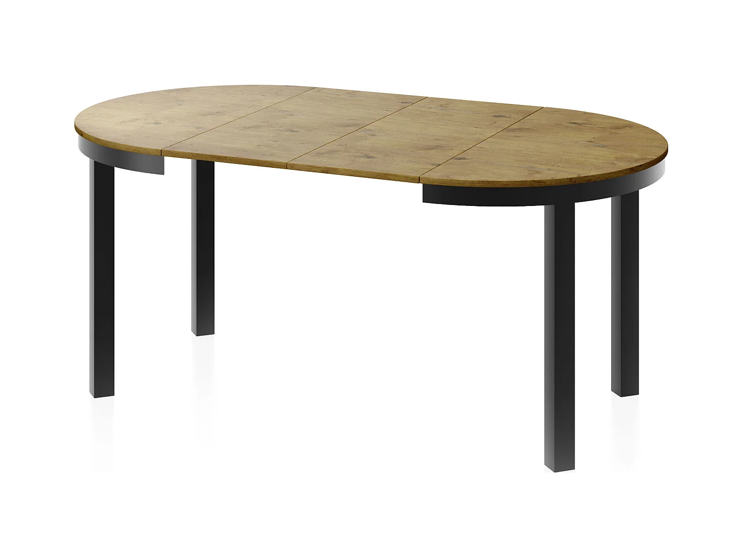 Table à Manger Ronde Extensible avec Pieds Métalliques Noirs – Table Industrielle – Table Gain de Place pour Salon ou Cuisine – 100 cm à 180 cm – Chêne Lancelot