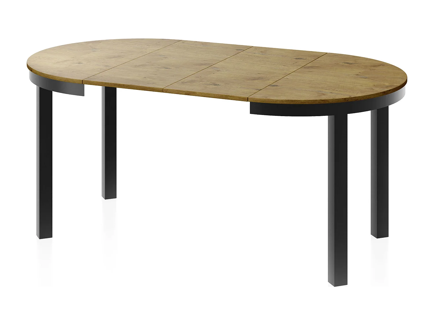 Runder Ausziehbarer Esstisch mit Schwarzem Metallgestell – Platzsparender Tisch im Loft-Stil – Lancelot Eiche mit Schwarzen Metallbeinen – 100 bis 180 cm