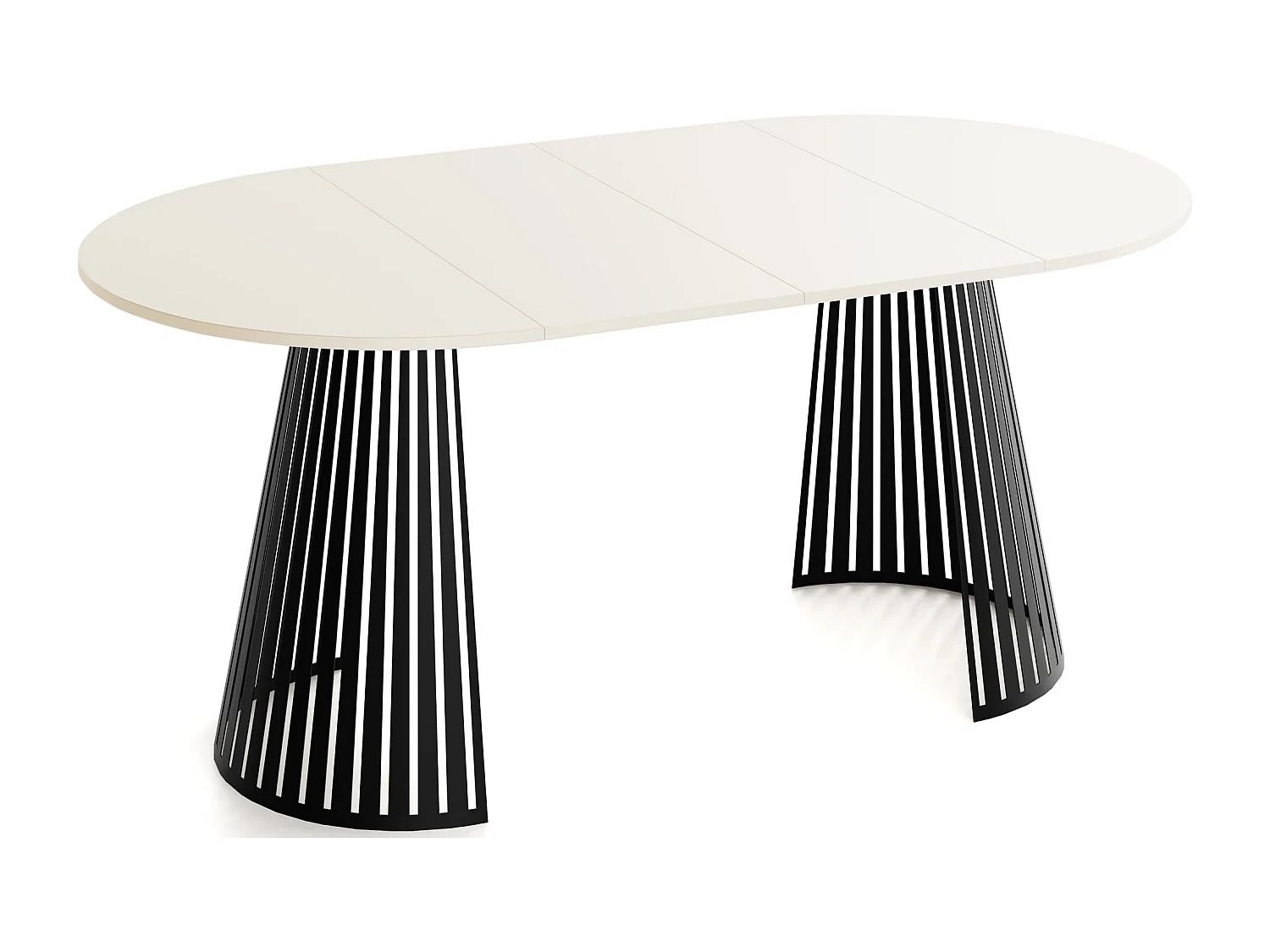 Esstisch Rund Ausziehbar mit Lamellen im Loft-Stil – 120 cm – Industrieller Tisch mit Schwarzen Metallbeinen, Platzsparend für Wohnzimmer Esszimmer – Beige Cashmere