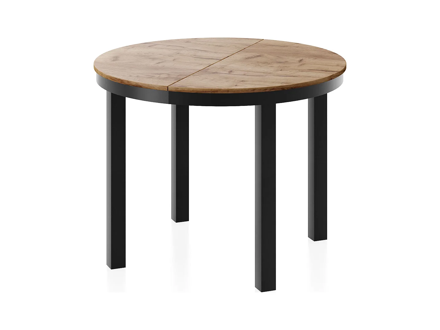 Table à Manger Ronde Extensible avec Pieds Métalliques Noirs – Table Industrielle – Table Gain de Place pour Salon ou Cuisine – 100 cm à 180 cm – Chêne Craft