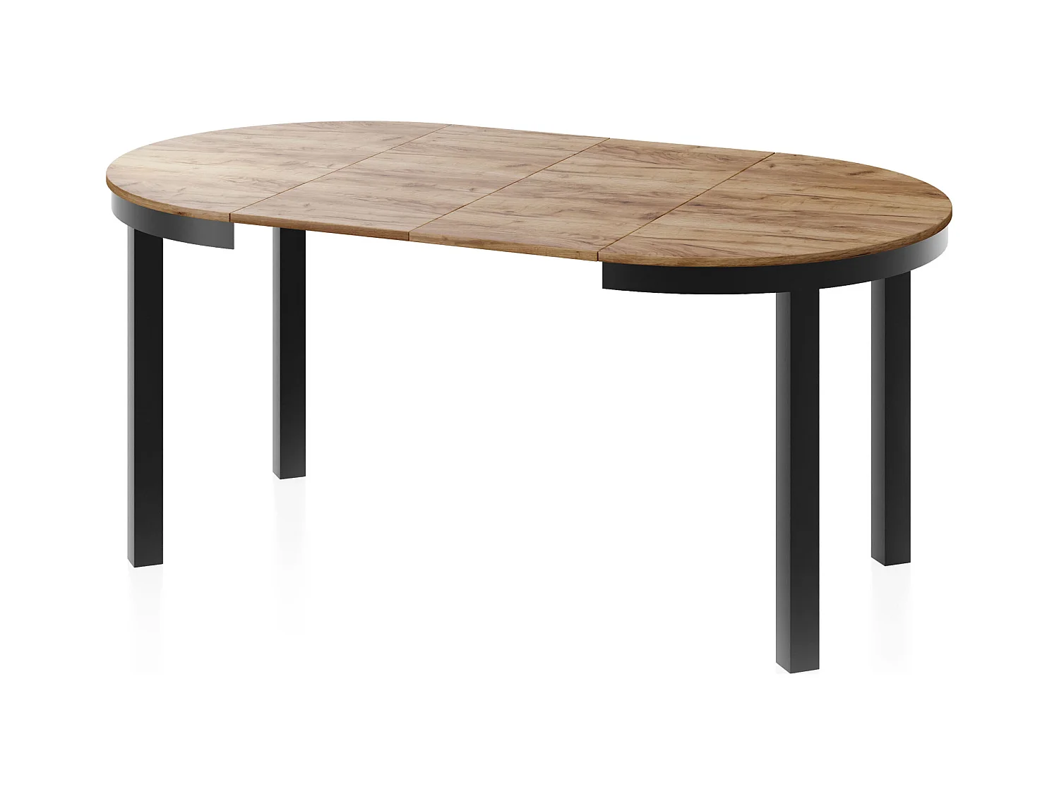 Table à Manger Ronde Extensible avec Pieds Métalliques Noirs – Table Industrielle – Table Gain de Place pour Salon ou Cuisine – 100 cm à 180 cm – Chêne Craft