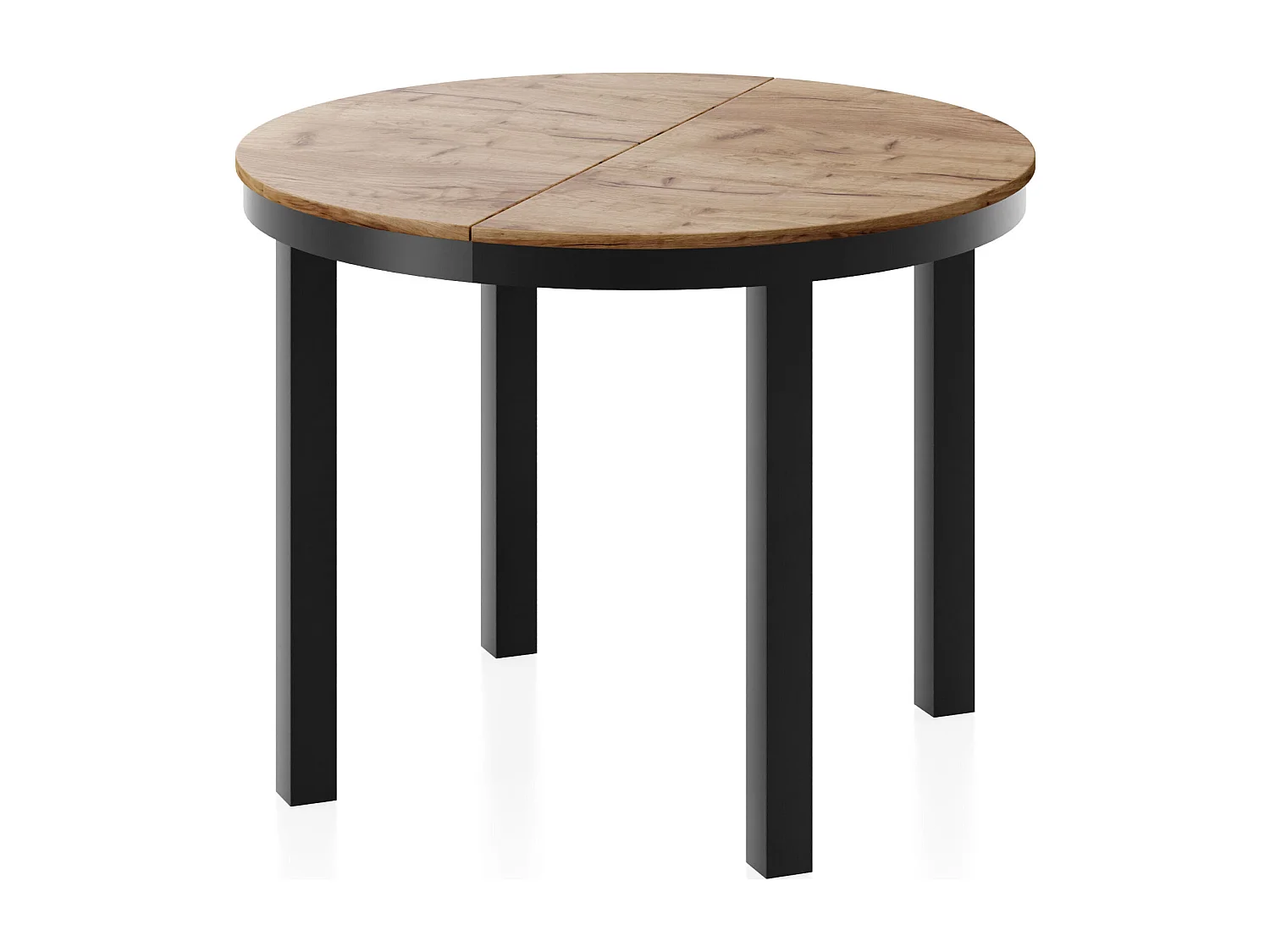 Table à Manger Ronde Extensible avec Pieds Métalliques Noirs – Table Industrielle – Table Gain de Place pour Salon ou Cuisine – 100 cm à 180 cm – Chêne Craft