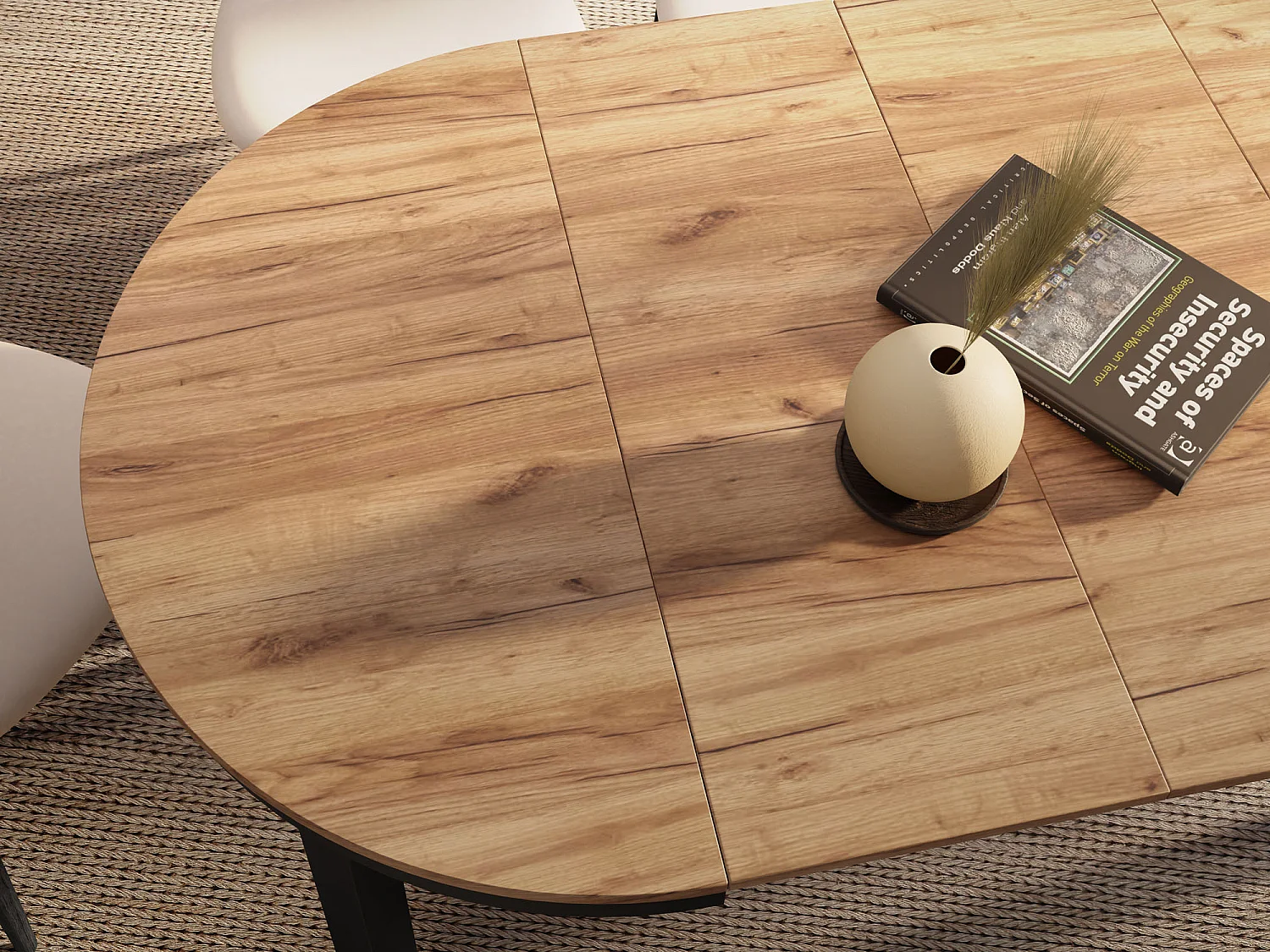 Table à Manger Ronde Extensible avec Pieds Métalliques Noirs – Table Industrielle – Table Gain de Place pour Salon ou Cuisine – 100 cm à 180 cm – Chêne Craft