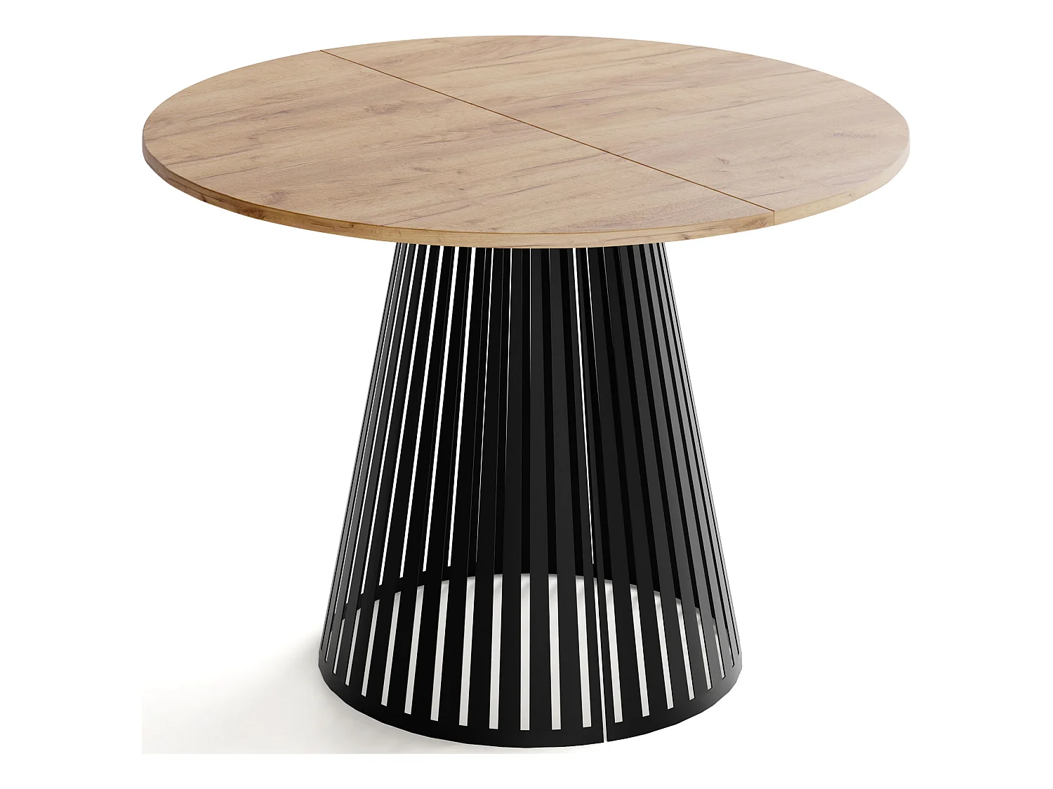 Table à Manger Ronde Extensible avec Lamelles Style Loft 120 cm – Design Industriel avec Pieds en Métal Noir, Gain de Place pour Salon – Marron