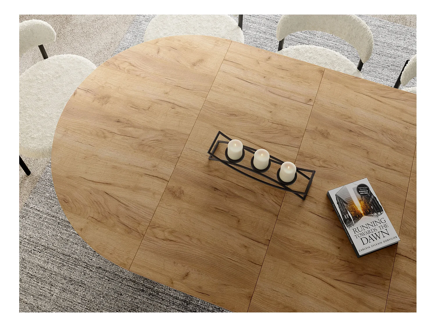 Table à Manger Ronde Extensible avec Lamelles Style Loft 120 cm – Design Industriel avec Pieds en Métal Noir, Gain de Place pour Salon – Marron