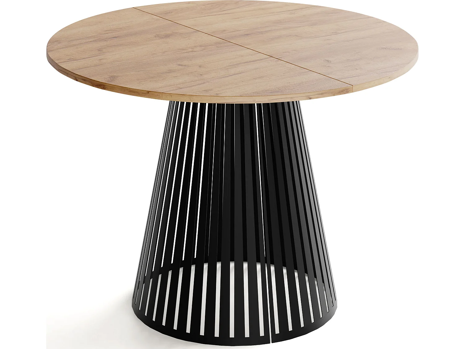 Esstisch Rund Ausziehbar mit Lamellen im Loft-Stil – 120 cm – Industrieller Tisch mit Schwarzen Metallbeinen, Platzsparend für Wohnzimmer Esszimmer – Braun