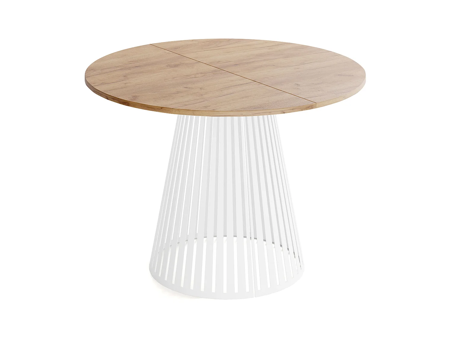 Table à Manger Ronde Extensible Style Loft – 120 à 200 cm – Design Industriel avec Pieds en Métal Blanc, Gain de Place pour Salon ou Salle à Manger – Marron
