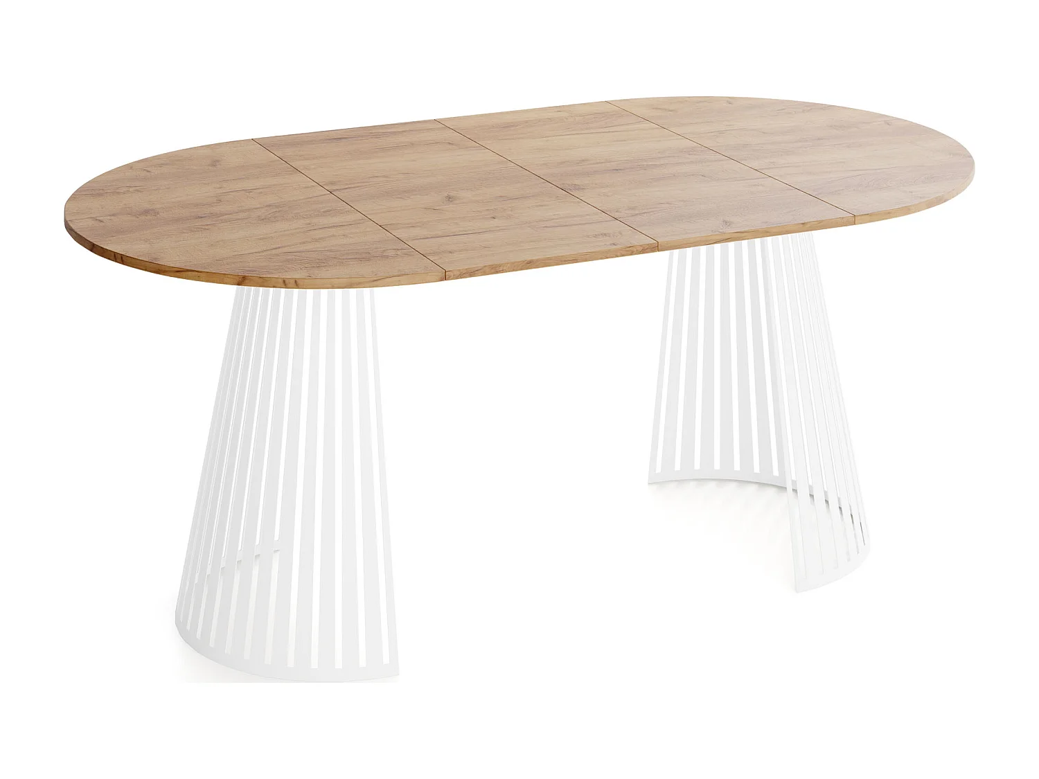 Esstisch Rund Ausziehbar mit Lamellen im Loft-Stil – 120 cm – Industrieller Tisch mit Weißen Metallbeinen, Platzsparend für Wohnzimmer oder Esszimmer – Braun