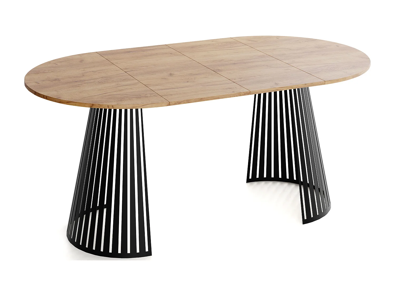 Esstisch Rund Ausziehbar mit Lamellen im Loft-Stil – 100 cm – Industrieller Tisch mit Schwarzen Metallbeinen, Platzsparend für Wohnzimmer Esszimmer – Braun