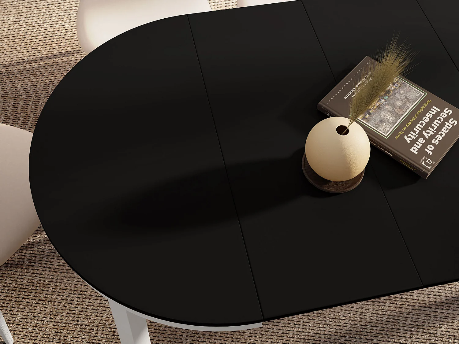 Table à Manger Ronde Extensible avec Pieds Métalliques Blancs – Table Industrielle – Table Gain de Place pour Salon ou Cuisine – 100 cm à 180 cm – Noir