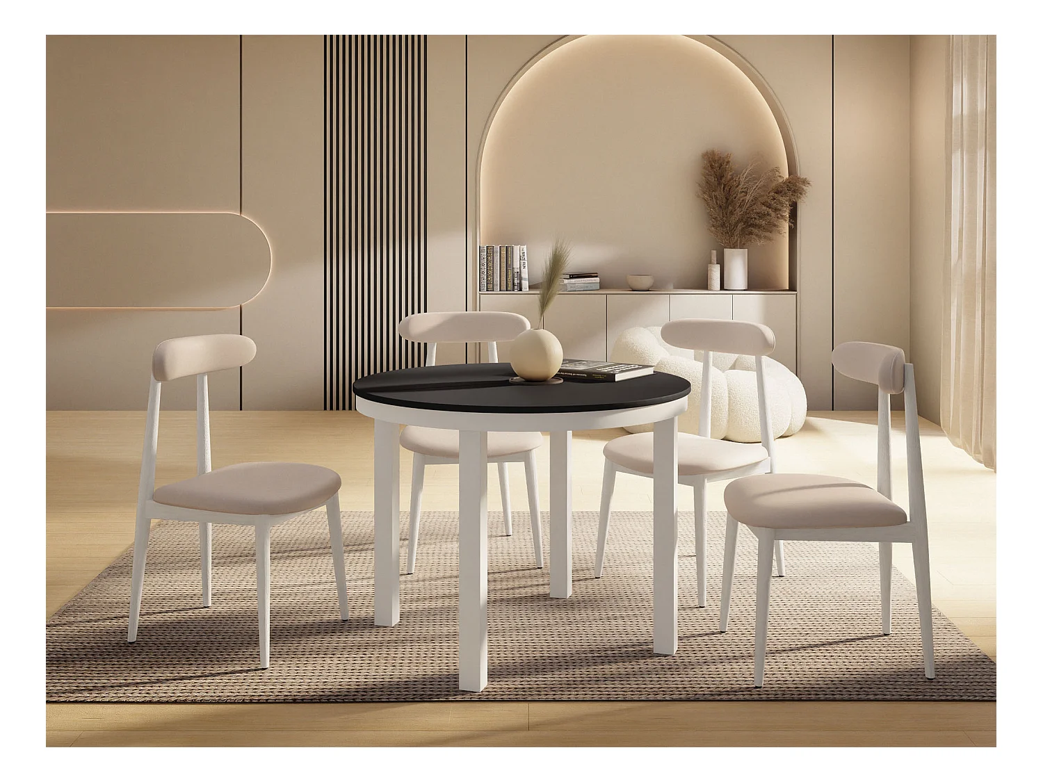 Table à Manger Ronde Extensible avec Pieds Métalliques Blancs – Table Industrielle – Table Gain de Place pour Salon ou Cuisine – 100 cm à 180 cm – Noir