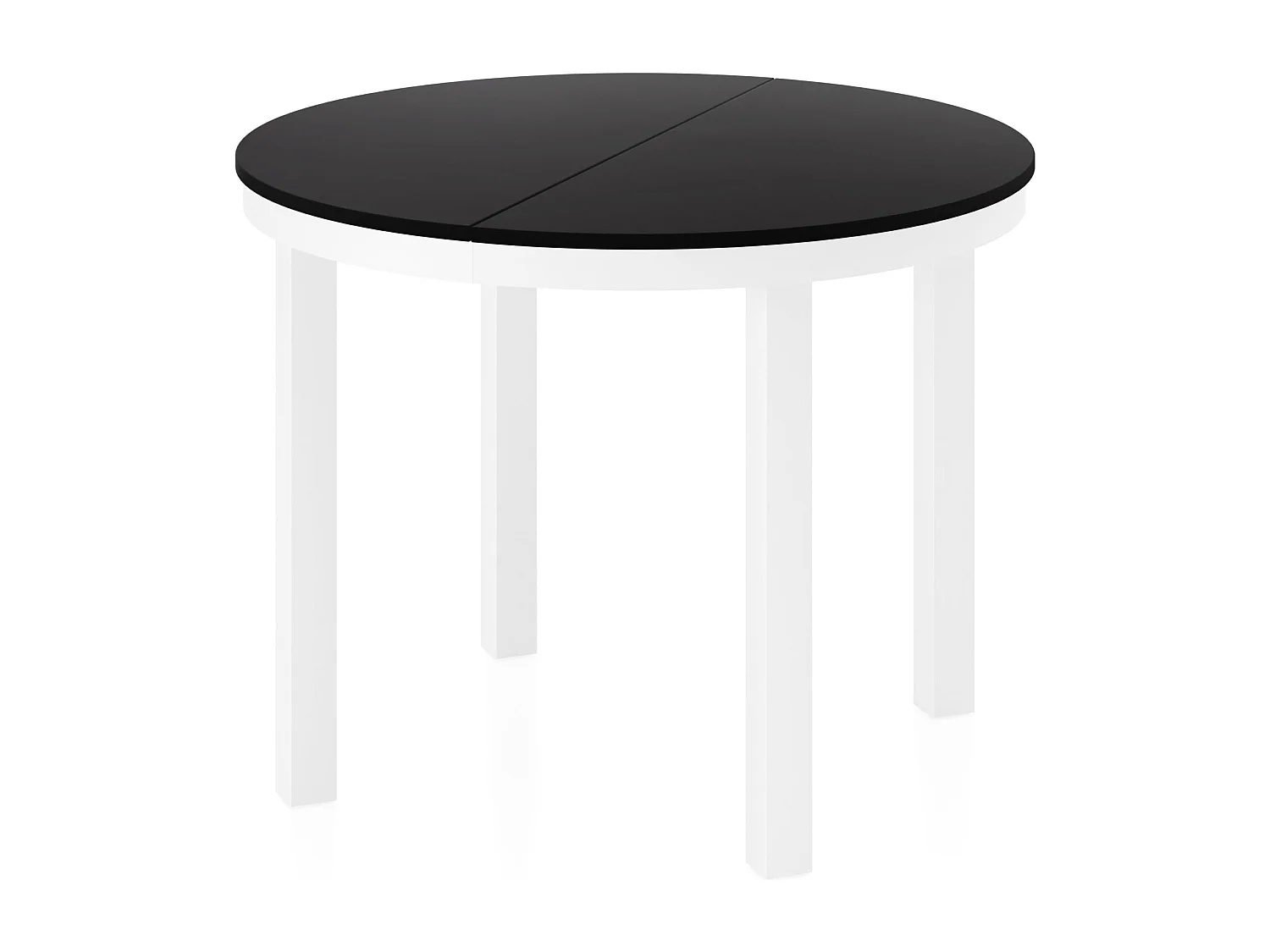 Runder Ausziehbarer Esstisch mit Weißem Metallgestell – Platzsparender Tisch im Loft-Stil für Wohnzimmer – Schwarz mit Weißen Metallbeinen – 100 bis 180 cm