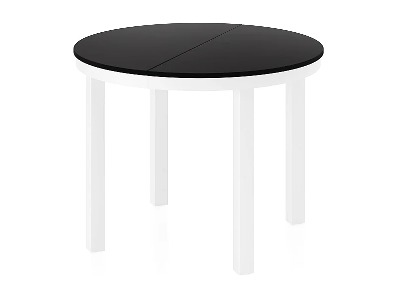 Runder Ausziehbarer Esstisch mit Weißem Metallgestell – Platzsparender Tisch im Loft-Stil für Wohnzimmer – Schwarz mit Weißen Metallbeinen – 100 bis 180 cm