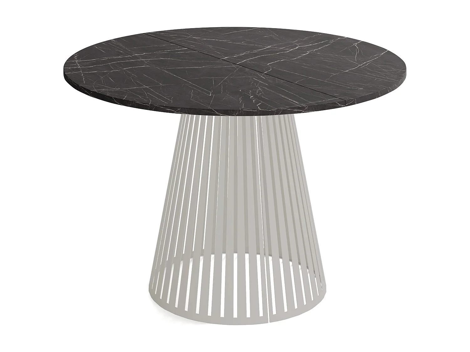 Esstisch Rund Ausziehbar mit Lamellen im Loft-Stil – 100 cm – Industrieller Tisch mit Metallbeinen in Grau-Beige, Platzsparend für Wohnzimmer – Marmor Schwarz