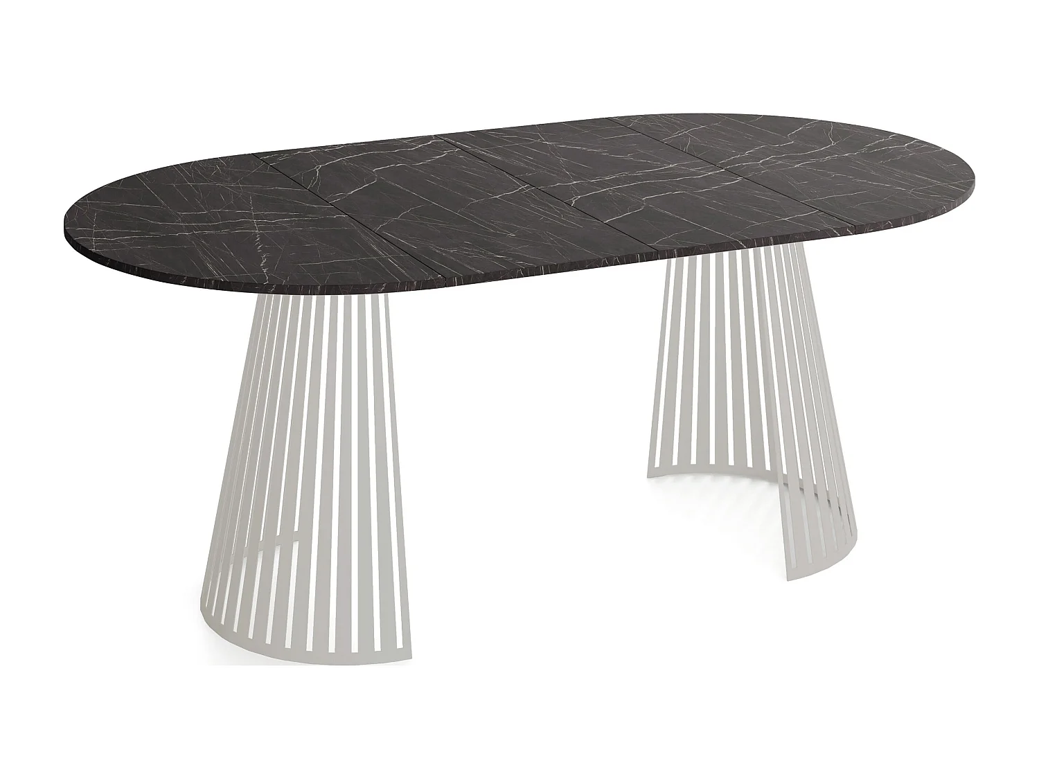 Esstisch Rund Ausziehbar mit Lamellen im Loft-Stil – 100 cm – Industrieller Tisch mit Metallbeinen in Grau-Beige, Platzsparend für Wohnzimmer – Marmor Schwarz