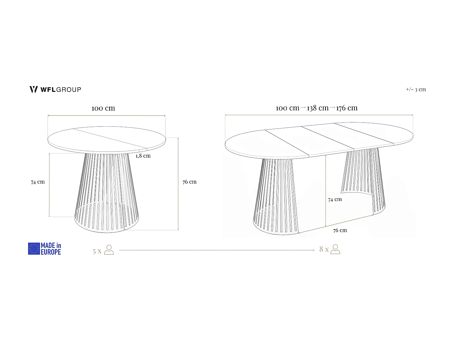 Esstisch Rund Ausziehbar mit Lamellen im Loft-Stil – 100 cm – Industrieller Tisch mit Metallbeinen in Grau-Beige, Platzsparend für Wohnzimmer – Marmor Schwarz