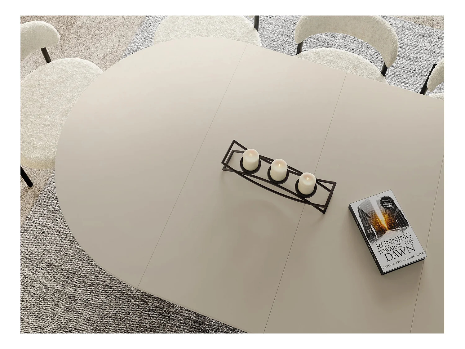 Table à Manger Ronde Extensible Style Loft – 100 à 180 cm – Design Industriel avec Pieds en Métal Blanc, Gain de Place pour Salon Salle à Manger – Beige Cachemire