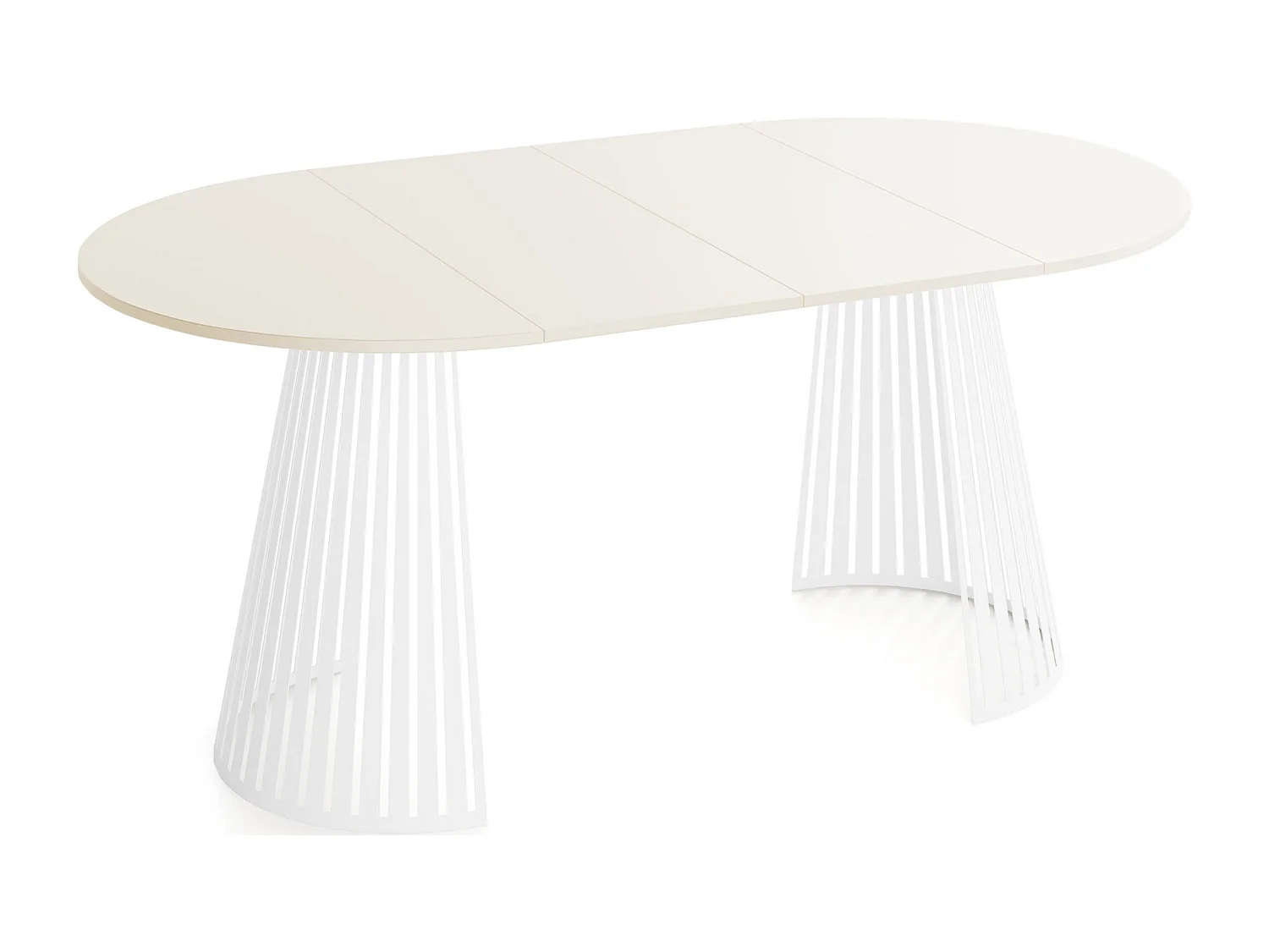 Esstisch Rund Ausziehbar mit Lamellen im Loft-Stil – 100 cm – Industrieller Tisch mit Weißen Metallbeinen, Platzsparend für Wohnzimmer Esszimmer – Beige Cashmere