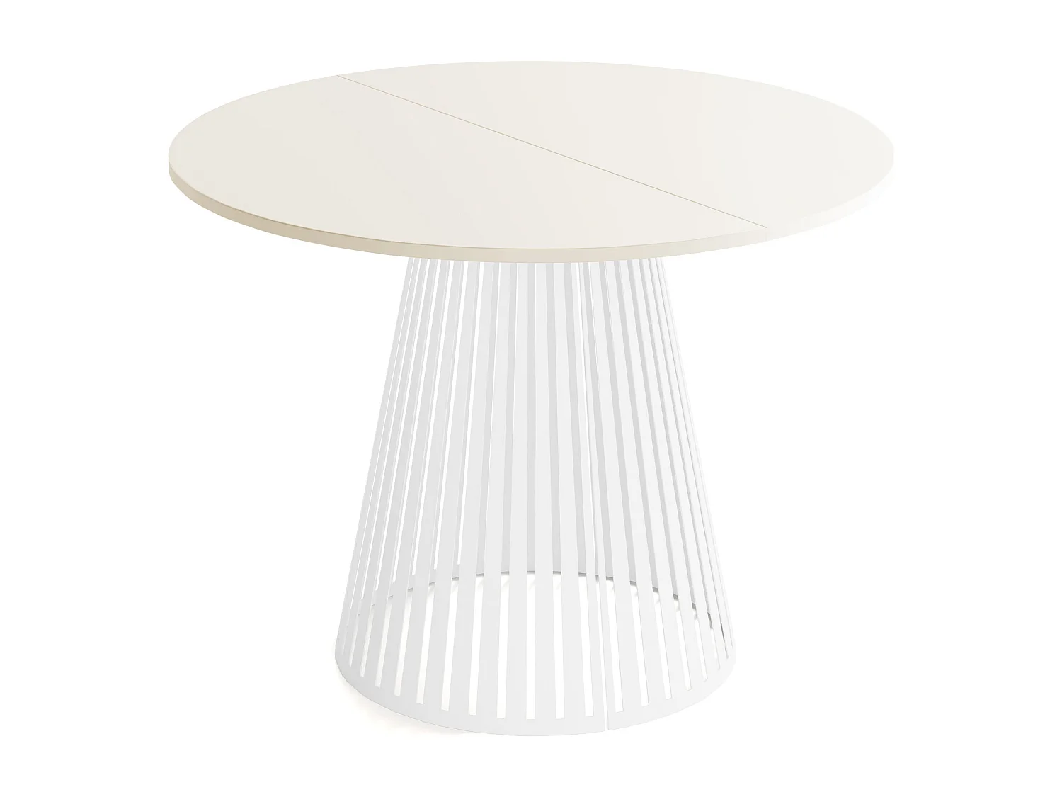 Esstisch Rund Ausziehbar mit Lamellen im Loft-Stil – 100 cm – Industrieller Tisch mit Weißen Metallbeinen, Platzsparend für Wohnzimmer Esszimmer – Beige Cashmere