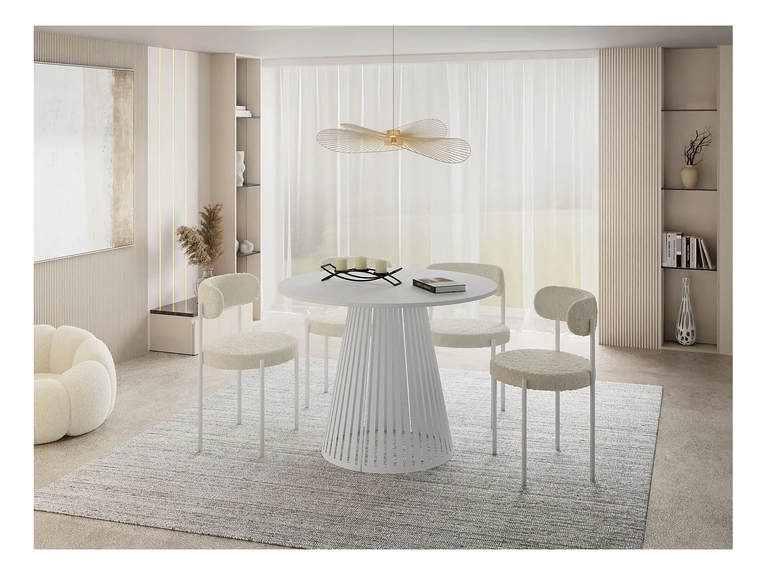 Table à Manger Ronde Extensible Style Loft – 100 à 180 cm – Design Industriel avec Pieds en Métal Blanc, Gain de Place pour Salon ou Salle à Manger – Blanc