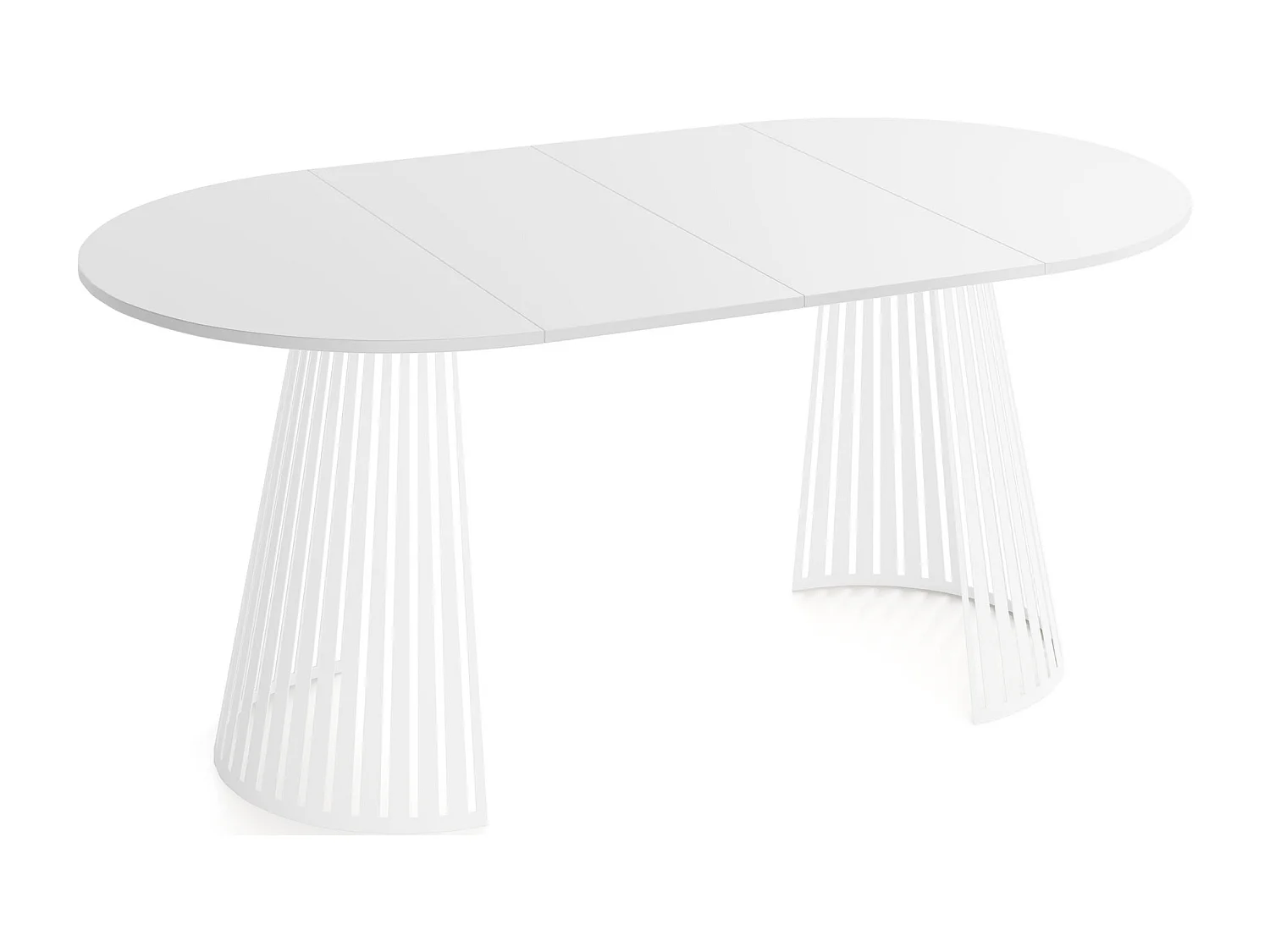 Esstisch Rund Ausziehbar mit Lamellen im Loft-Stil – 100 cm – Industrieller Tisch mit Weißen Metallbeinen, Platzsparend für Wohnzimmer Esszimmer – Weiß