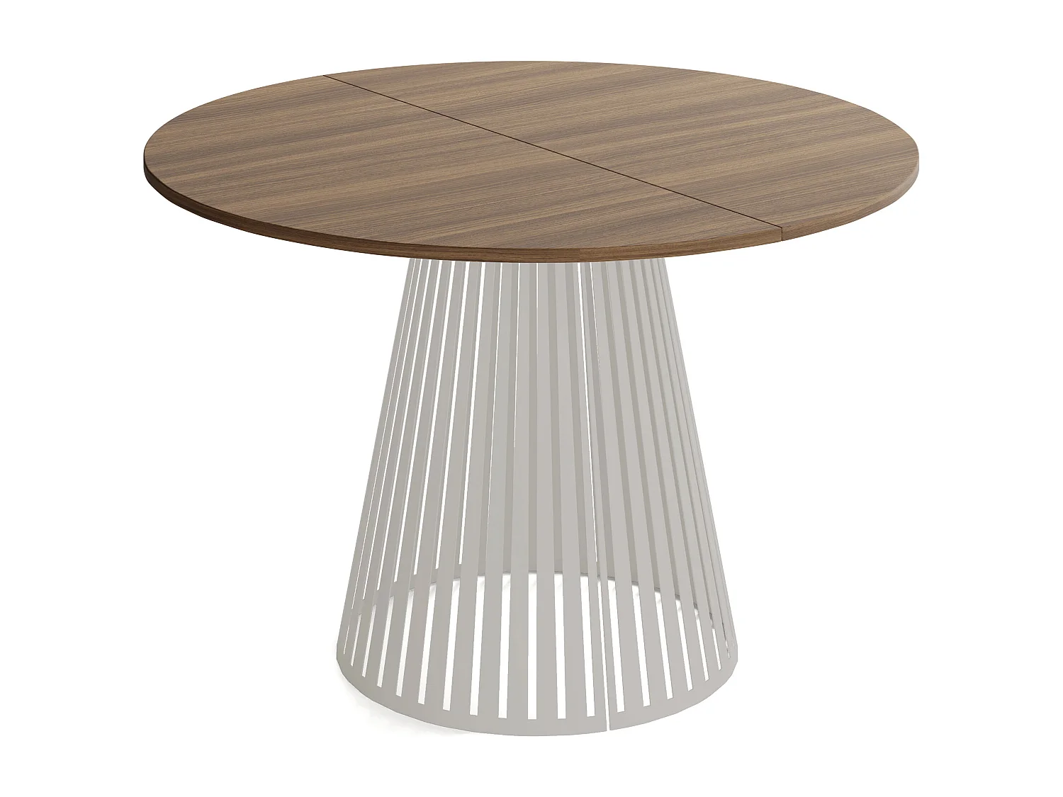 Esstisch Rund Ausziehbar mit Lamellen im Loft-Stil – 100 cm – Industrieller Tisch mit Metallbeinen in Grau-Beige, Platzsparend für Wohnzimmer – Walnuss Braun