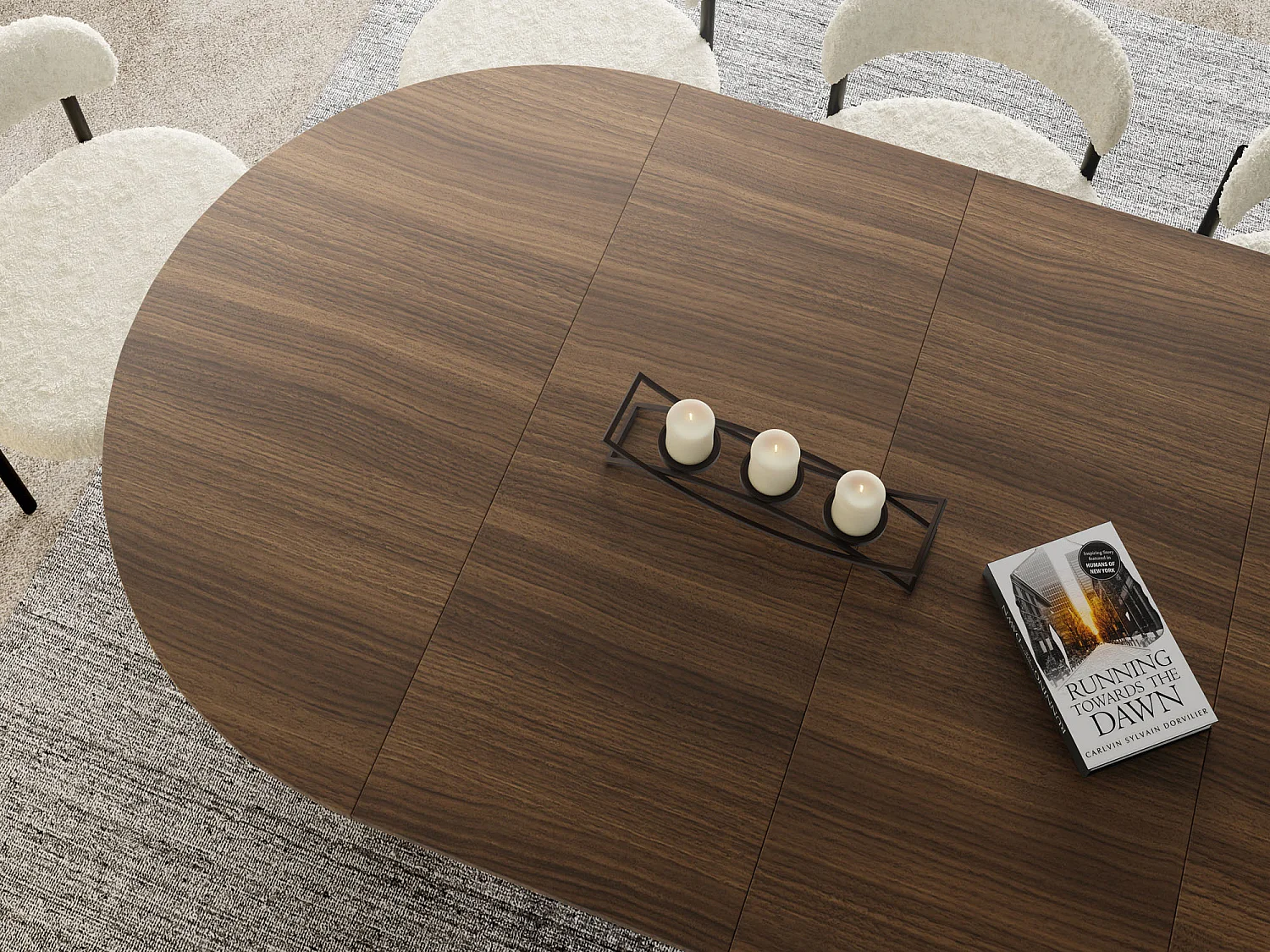 Esstisch Rund Ausziehbar mit Lamellen im Loft-Stil – 100 cm – Industrieller Tisch mit Metallbeinen in Grau-Beige, Platzsparend für Wohnzimmer – Walnuss Braun