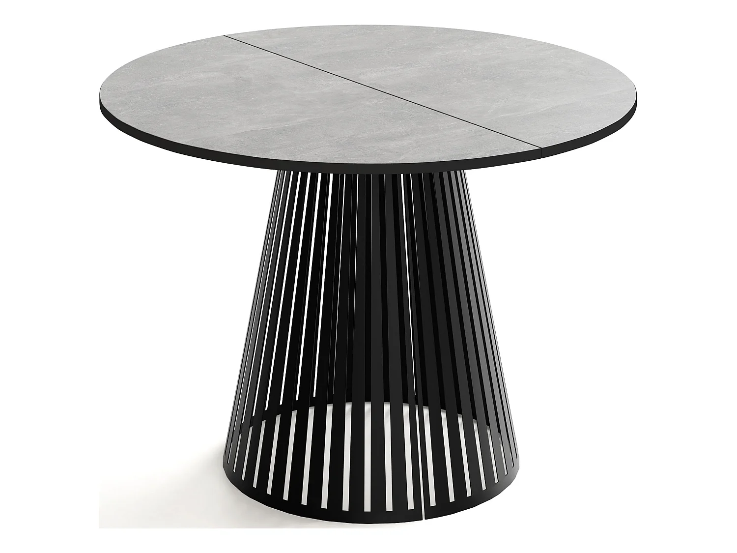 Table à Manger Ronde Extensible avec Lamelles Style Loft 100 cm – Design Industriel avec Pieds en Métal Noir, Gain de Place pour Salon, Salle à Manger – Gris Béton