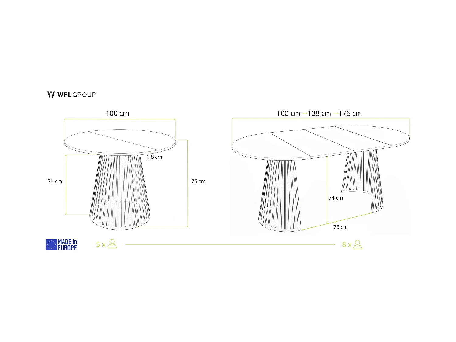 Table à Manger Ronde Extensible avec Lamelles Style Loft 100 cm – Design Industriel avec Pieds en Métal Noir, Gain de Place pour Salon, Salle à Manger – Gris Béton