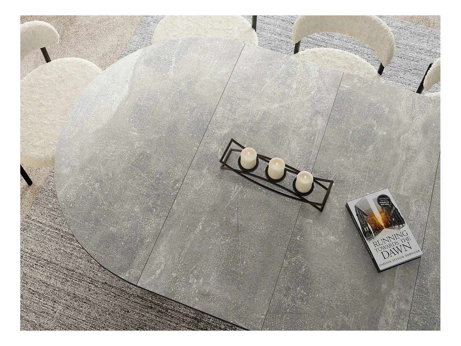 Table à Manger Ronde Extensible avec Lamelles Style Loft 100 cm – Design Industriel avec Pieds en Métal Noir, Gain de Place pour Salon, Salle à Manger – Gris Béton