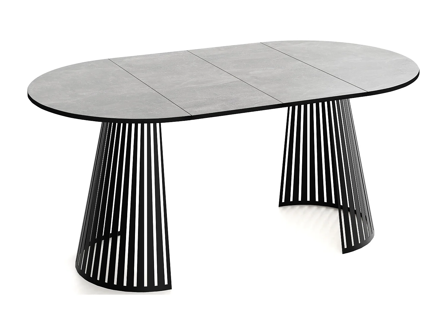 Esstisch Rund Ausziehbar mit Lamellen im Loft-Stil – 100 cm – Industrieller Tisch mit Schwarzen Metallbeinen, Platzsparend für Wohnzimmer Esszimmer – Grauer Beton