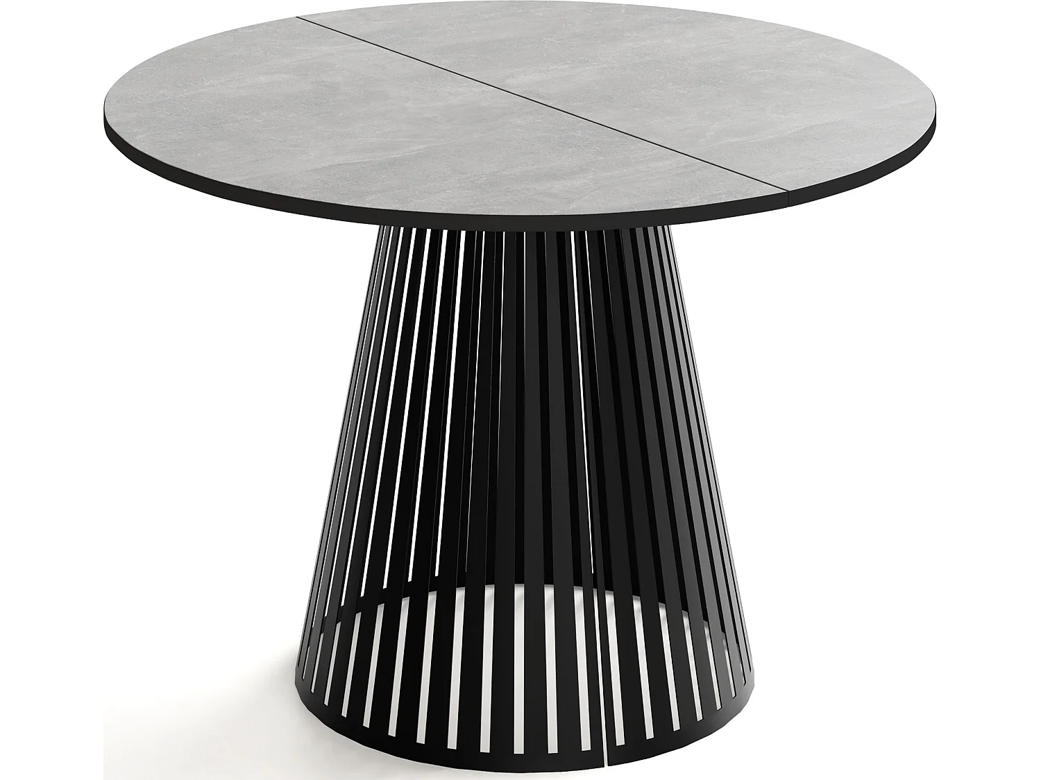 Esstisch Rund Ausziehbar mit Lamellen im Loft-Stil – 100 cm – Industrieller Tisch mit Schwarzen Metallbeinen, Platzsparend für Wohnzimmer Esszimmer – Grauer Beton