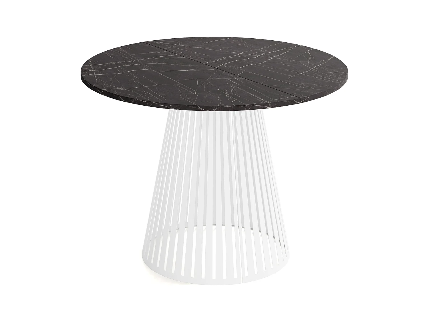 Table à Manger Ronde Extensible Style Loft – 120 à 200 cm – Design Industriel avec Pieds en Métal Blanc, Gain de Place pour Salon ou Salle à Manger – Marbre Noir