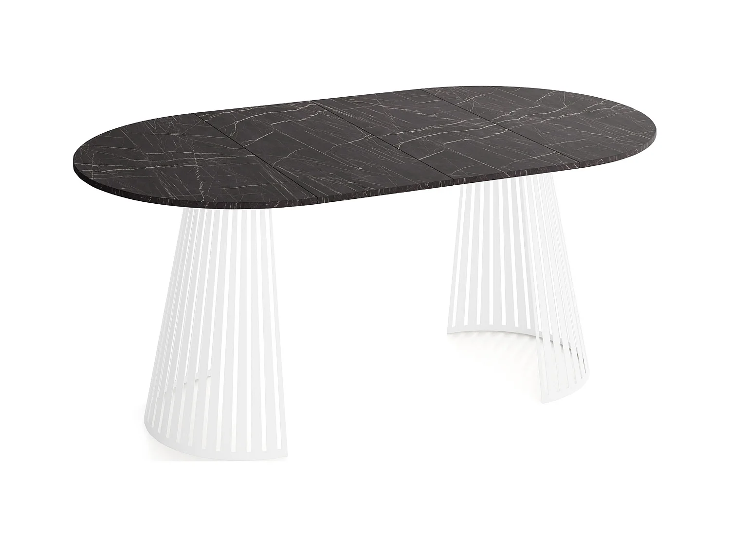 Table à Manger Ronde Extensible Style Loft – 120 à 200 cm – Design Industriel avec Pieds en Métal Blanc, Gain de Place pour Salon ou Salle à Manger – Marbre Noir
