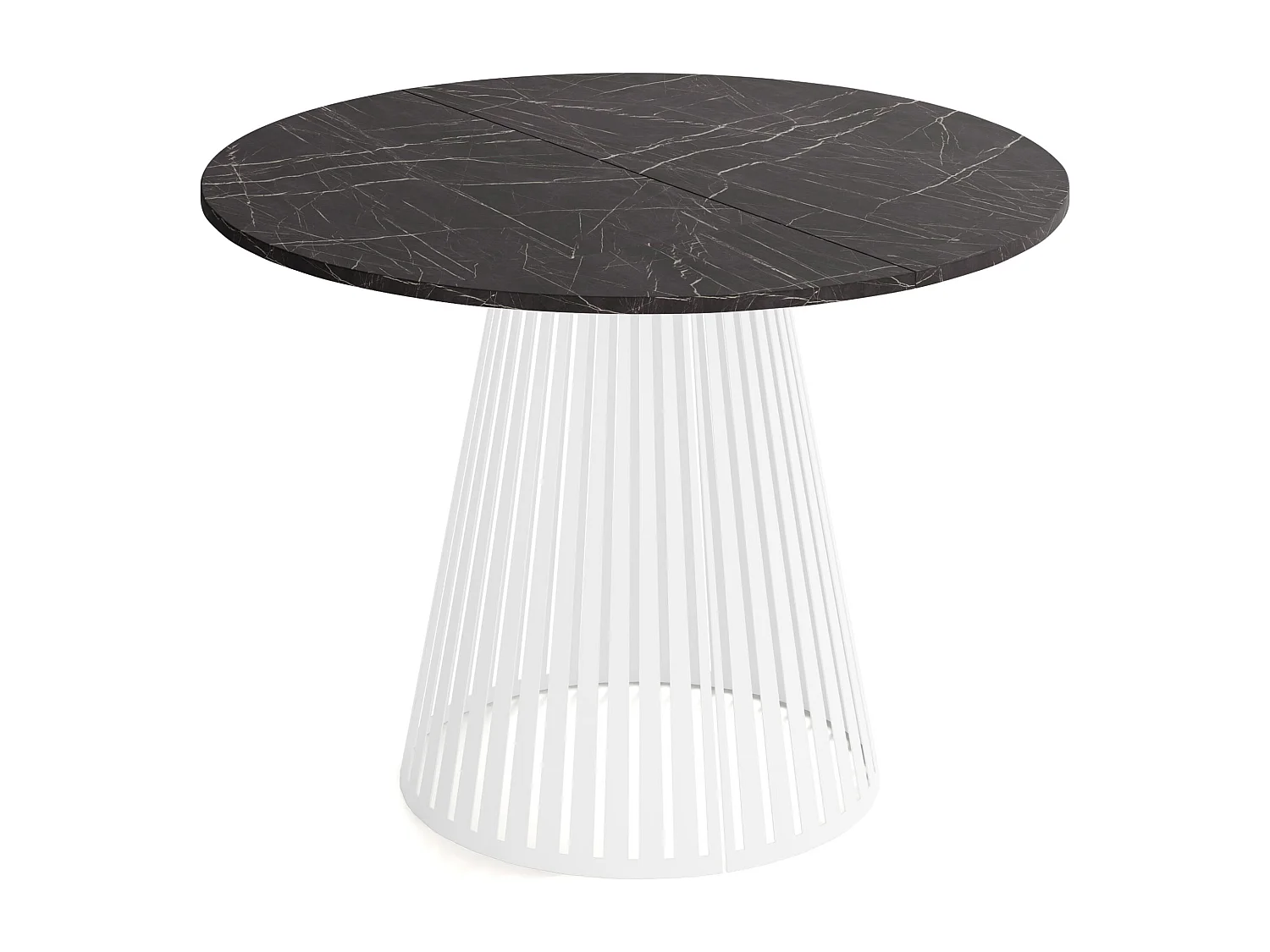 Esstisch Rund Ausziehbar mit Lamellen im Loft-Stil – 120 cm – Industrieller Tisch mit Weißen Metallbeinen, Platzsparend für Wohnzimmer Esszimmer – Marmor Schwarz