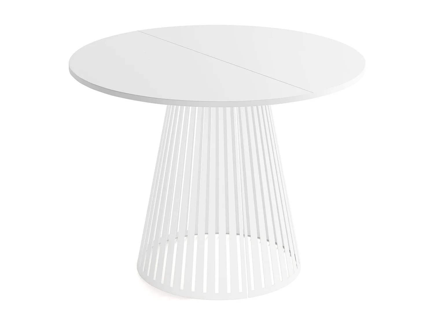 Esstisch Rund Ausziehbar mit Lamellen im Loft-Stil – 120 cm – Industrieller Tisch mit Weißen Metallbeinen, Platzsparend für Wohnzimmer Esszimmer – Weiß