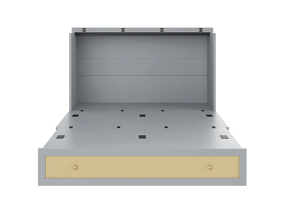 Lit escamotable mobile 140x200 cm tiroirs pied étagère tête USB électrique sans matelas gris