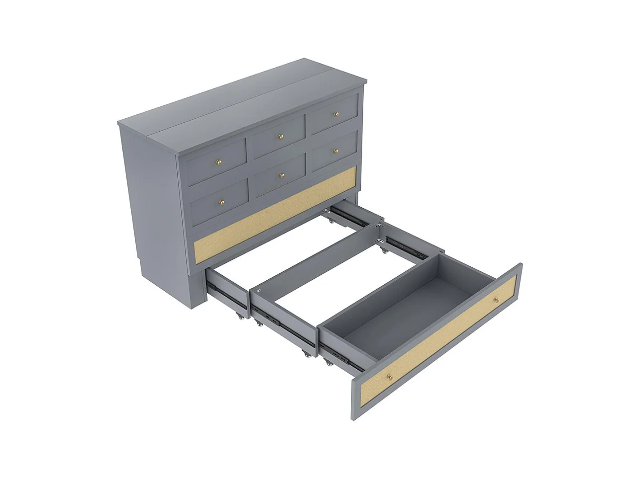 Lit escamotable mobile 140x200 cm tiroirs pied étagère tête USB électrique sans matelas gris