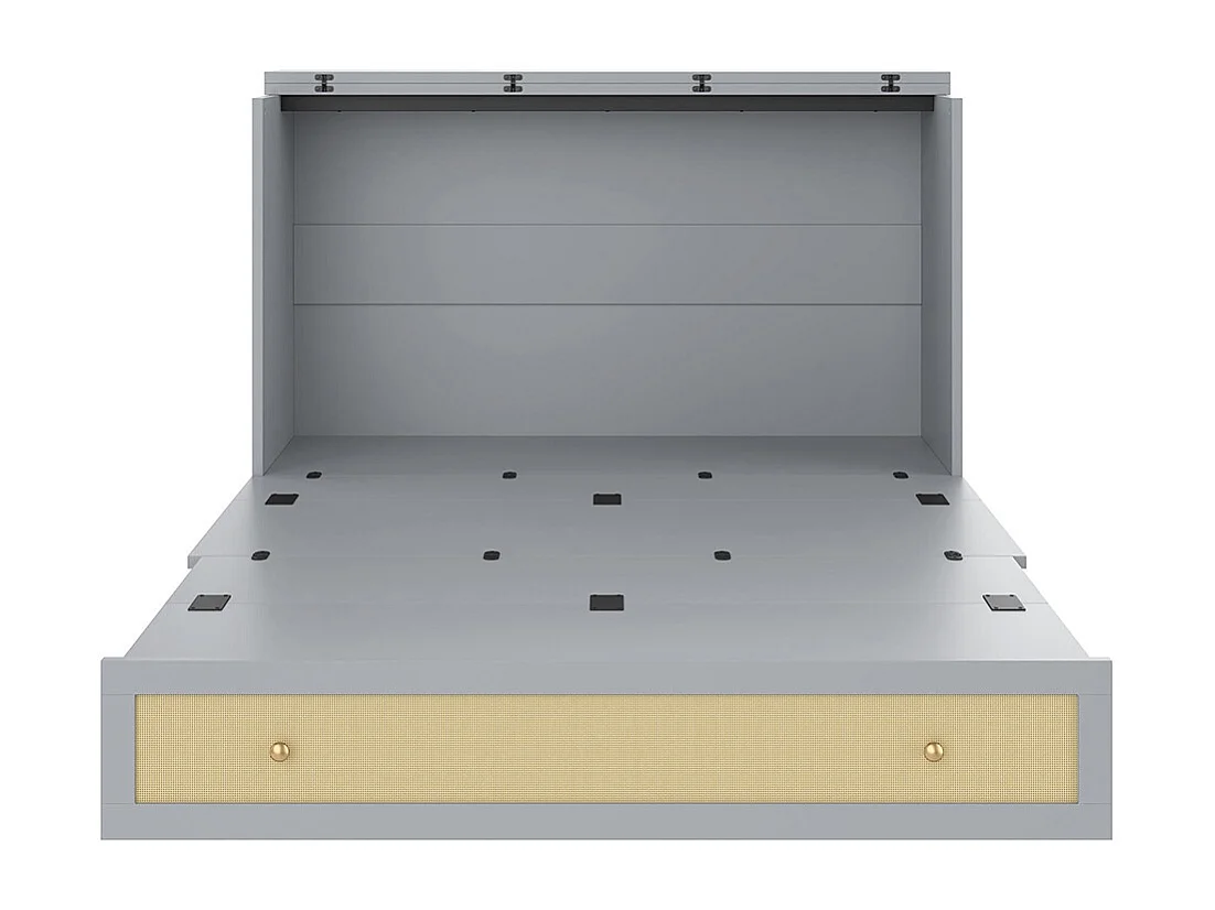 Lit escamotable mobile 140x200 cm tiroirs pied étagère tête USB électrique sans matelas gris