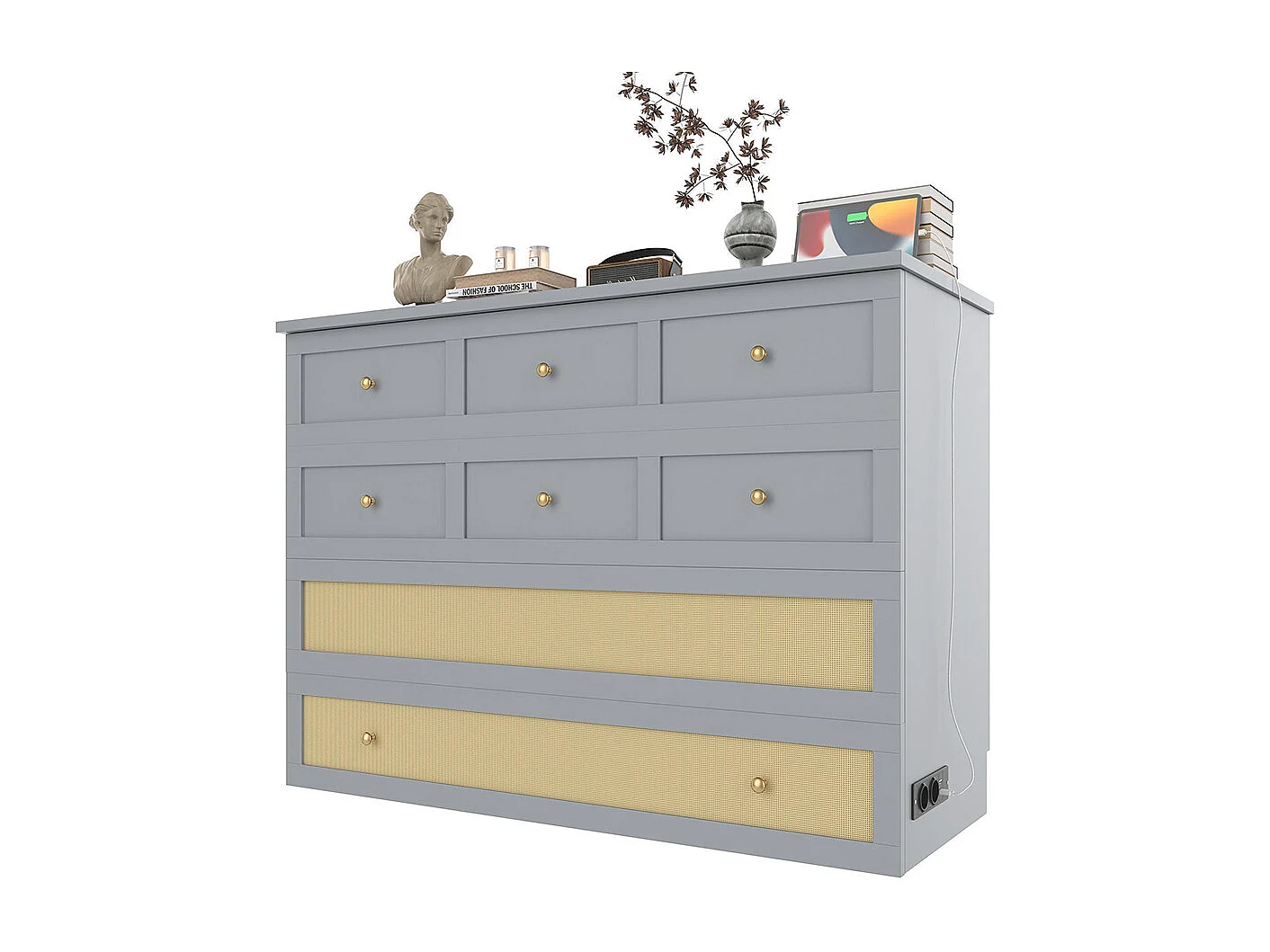 Lit escamotable mobile 140x200 cm tiroirs pied étagère tête USB électrique sans matelas gris