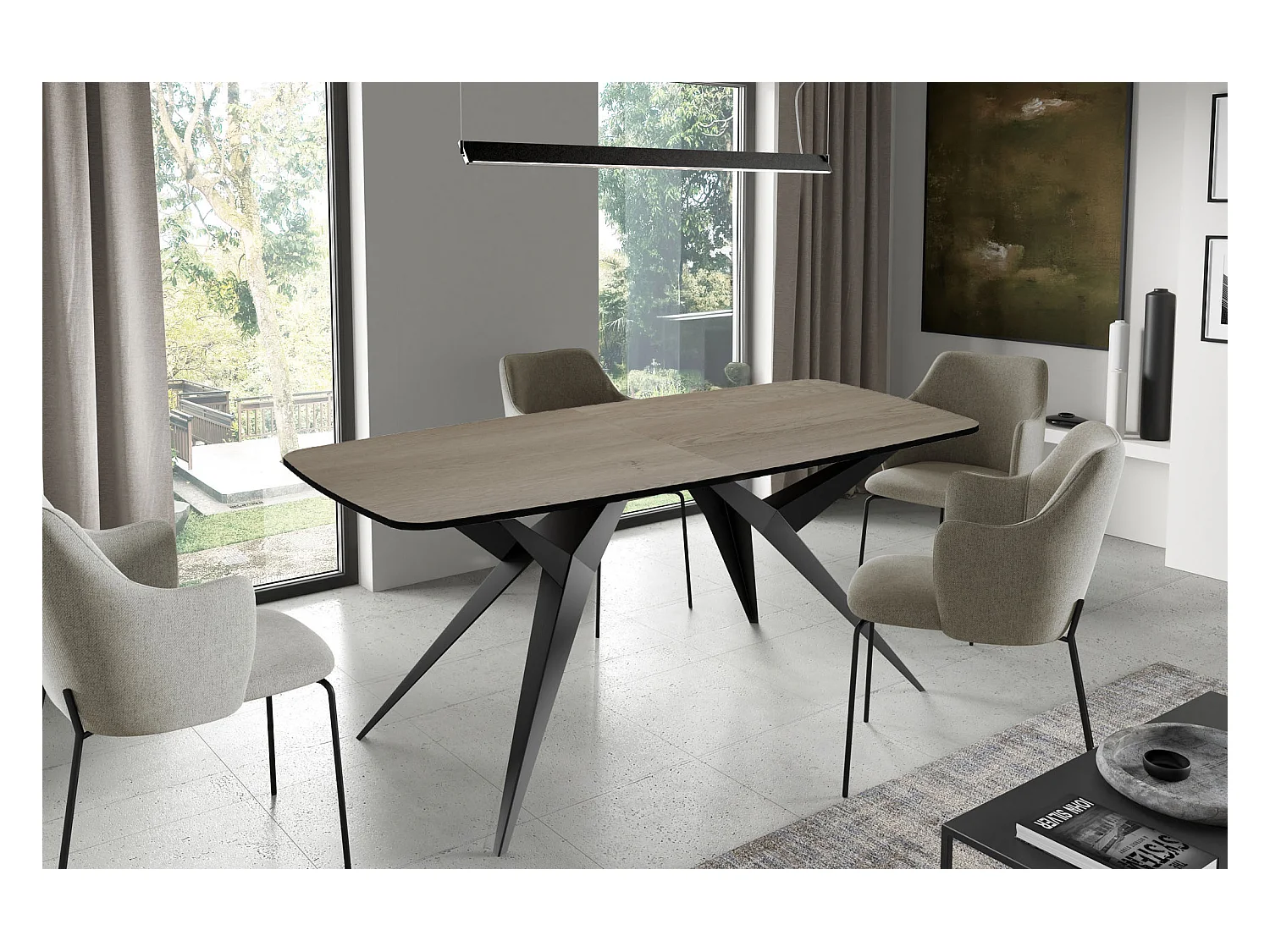 Table à Manger Extensible Style Loft – Rectangulaire Pieds en Métal Noir – Design Industriel avec Coins Arrondis – Table pour 10-14 Personnes – 200 à 280 cm Marron