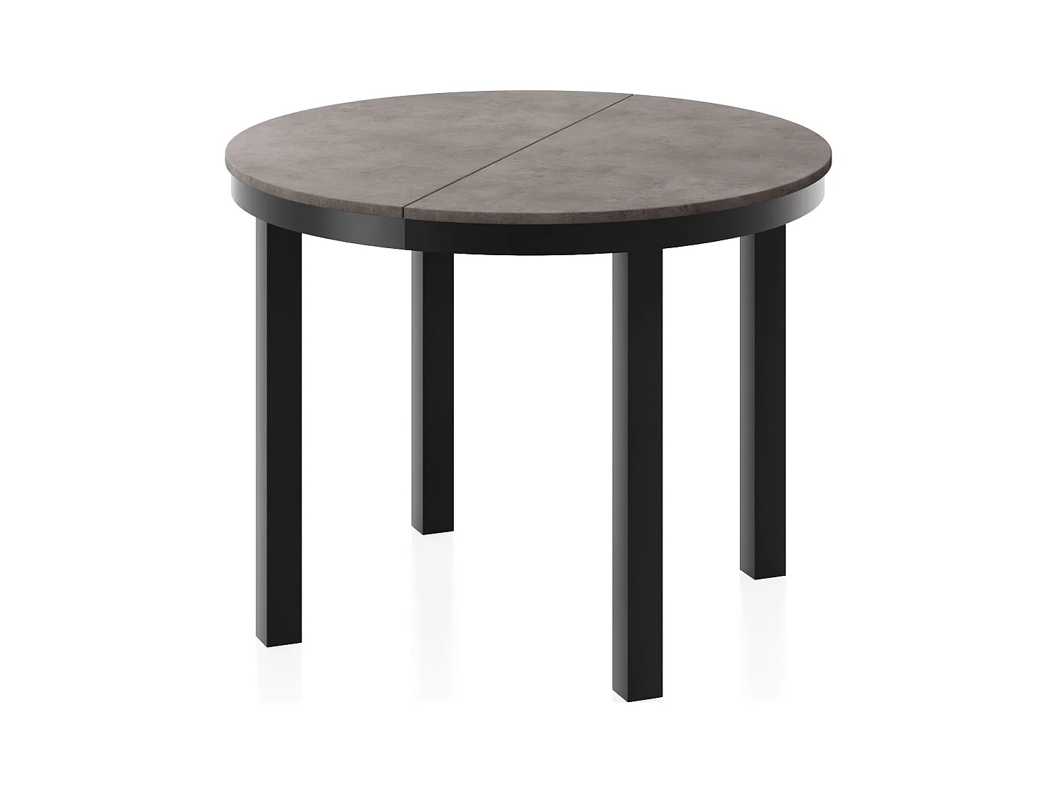 Table à Manger Ronde Extensible avec Pieds Métalliques Noirs – Table Industrielle – Table Gain de Place pour Salon ou Cuisine – 100 cm à 180 cm – Gris Béton Foncé