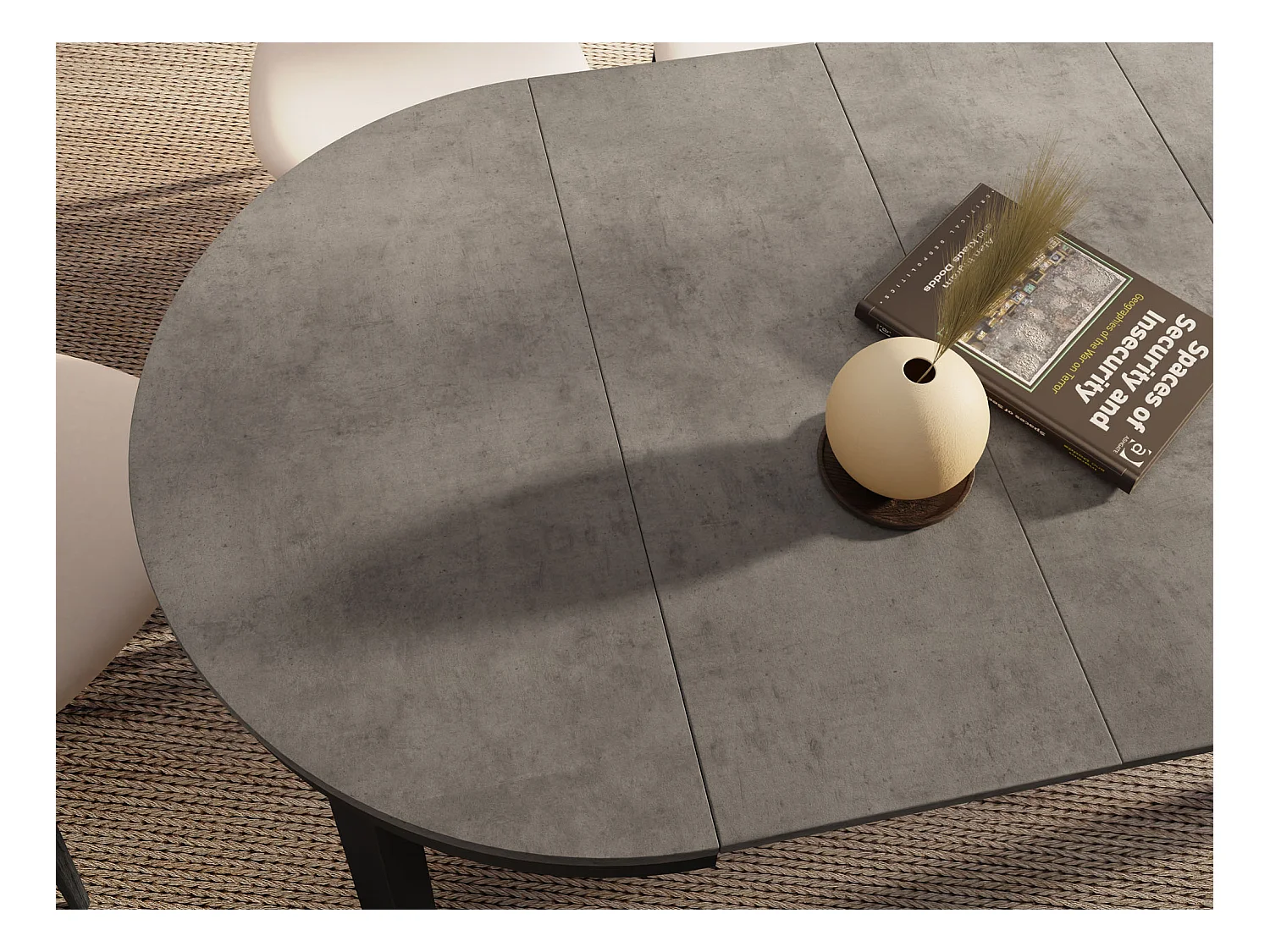 Table à Manger Ronde Extensible avec Pieds Métalliques Noirs – Table Industrielle – Table Gain de Place pour Salon ou Cuisine – 100 cm à 180 cm – Gris Béton Foncé