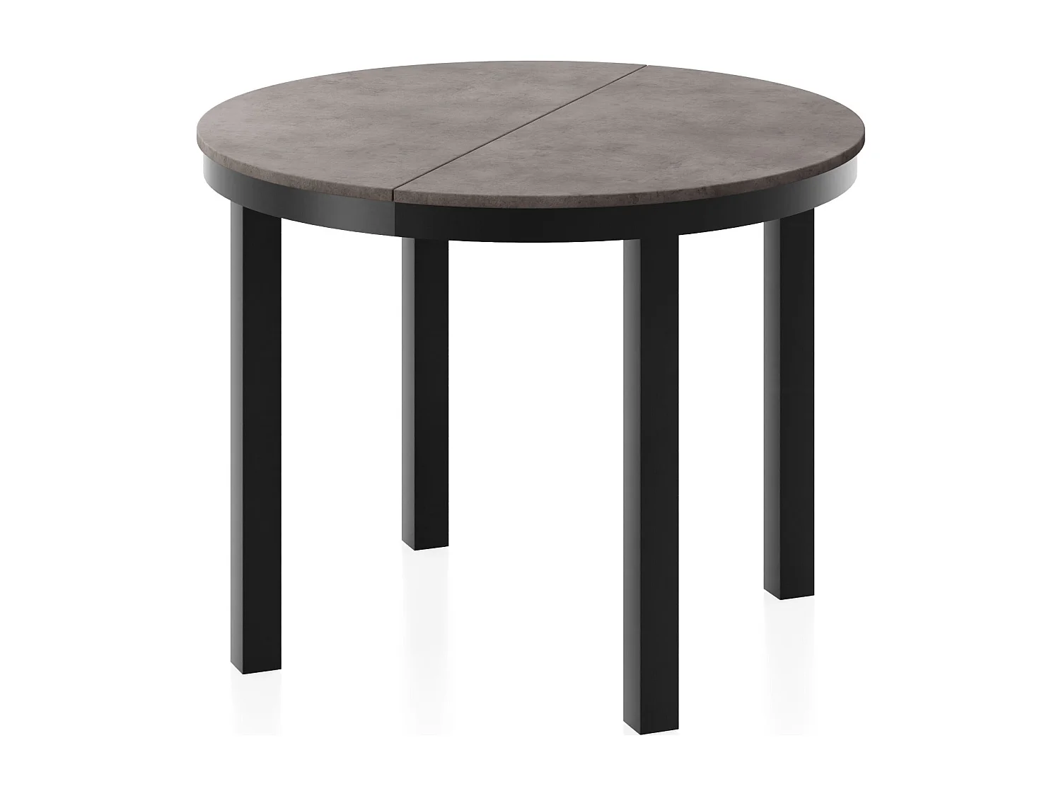 Runder Ausziehbarer Esstisch mit Schwarzem Metallgestell – Platzsparender Tisch im Loft-Stil – Dunkelgrauer Beton mit Schwarzen Metallbeinen – 100 bis 180 cm